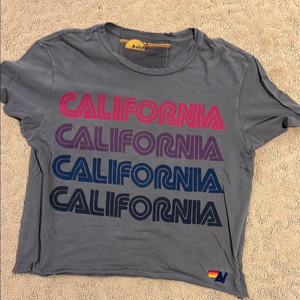 Aviator Nation Gray Tee with Multicolor California Print